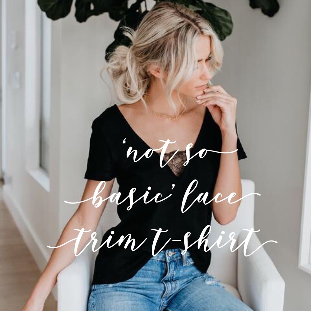 ‘Not So Basic’ Lace Trim T-shirt In Black